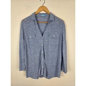 J.McLaughlin Women's Blue Linen Blend Button Down Long Sleeve Top Shirt XL‎
